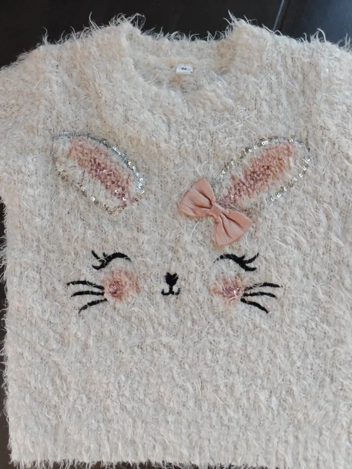 Pull blanc lapin 4 ans - photo numéro 2