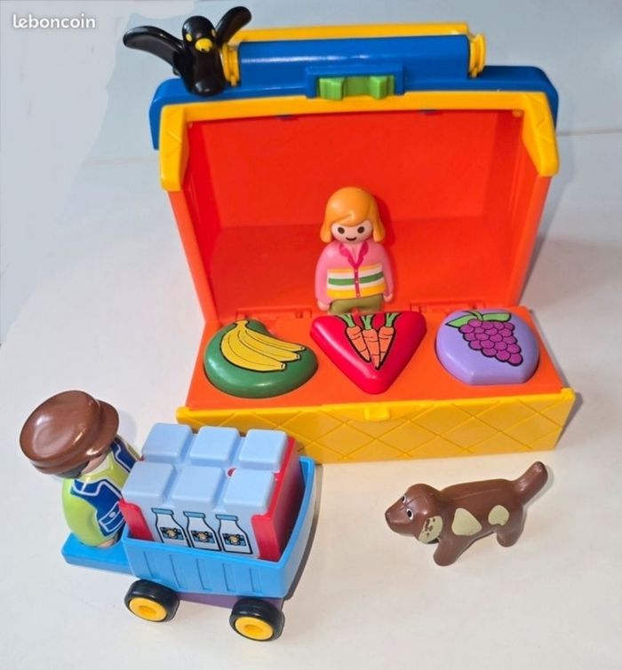 123 playmobil marché transportable/ boîte à formes 9123 complet