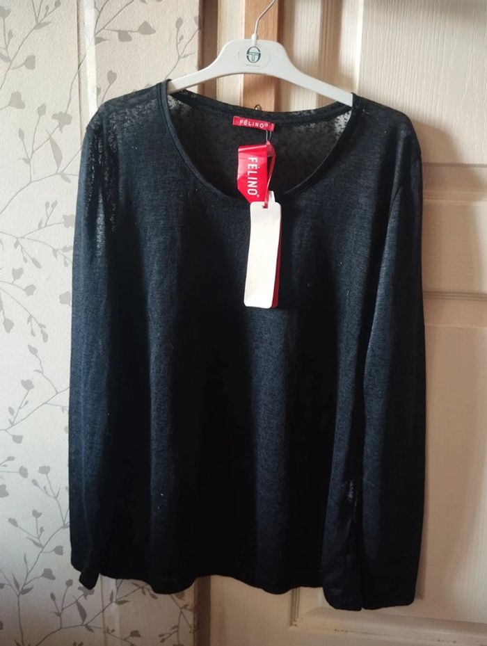 Neuf haut manches longues noir transparent taille 2 M Felino