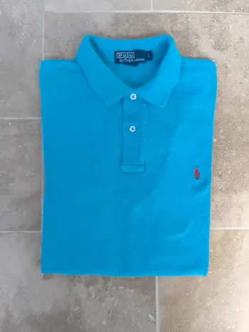 Polo Ralph Lauren homme L bleu clair logo rouge quelques défauts