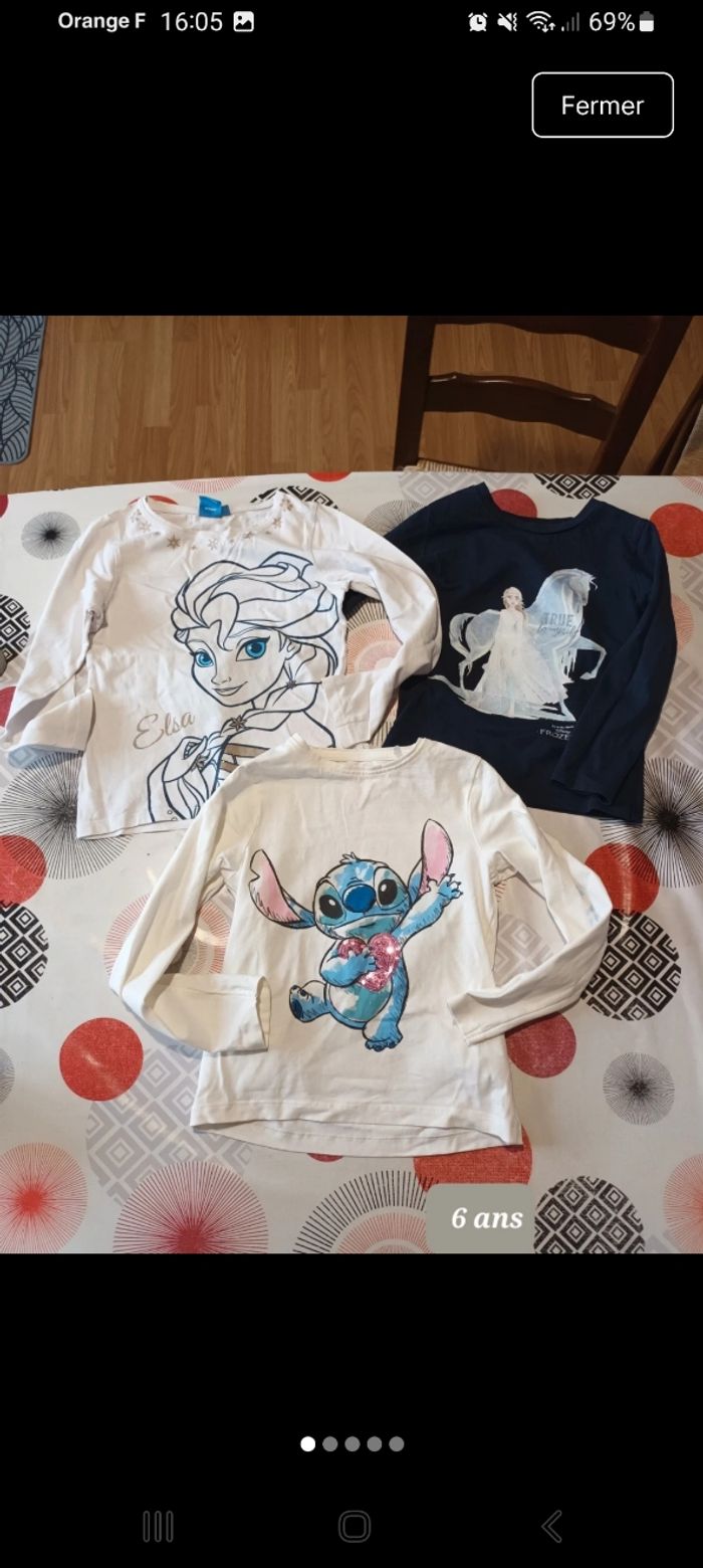 Lot 3 t-shirts Taille 6 ans dont Neuf Stitch Reine des neiges