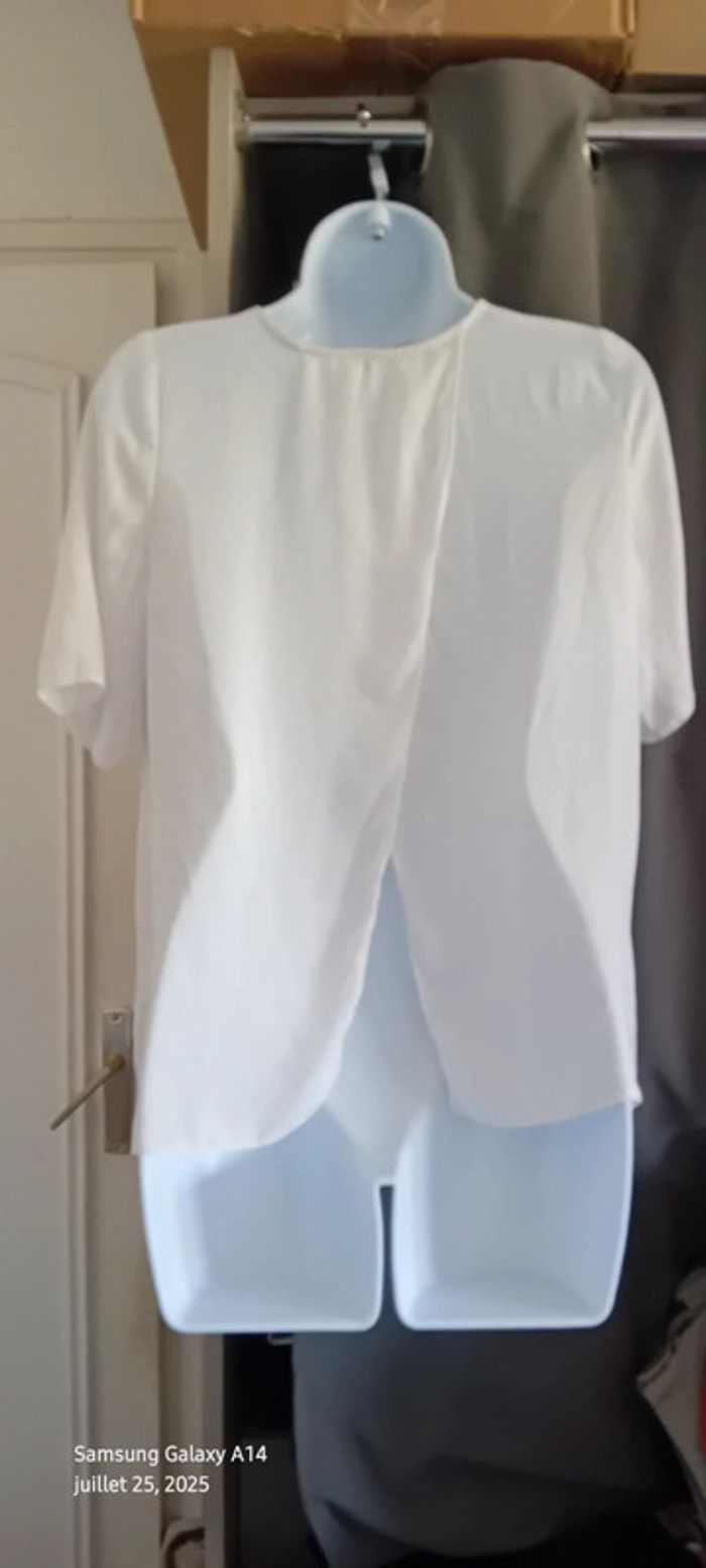 Blouse large en voile blanche dos ouvert femme M atmosphère - photo numéro 10