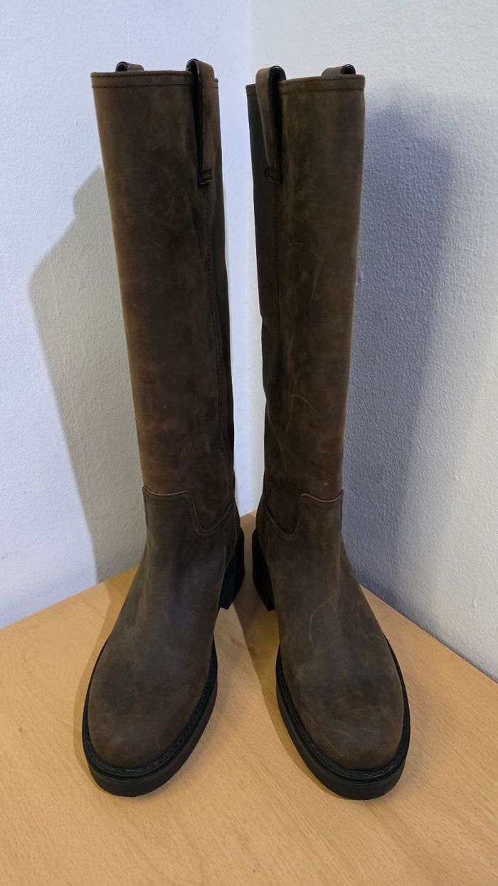 Brand New Massimo Dutti Size 36 Brown Leather Tall Boots - photo numéro 7