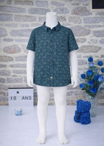 Chemise manches courtes col mao vert forêt et multicolore Garçon taille 10 ans marque Sergent Major 🎸 