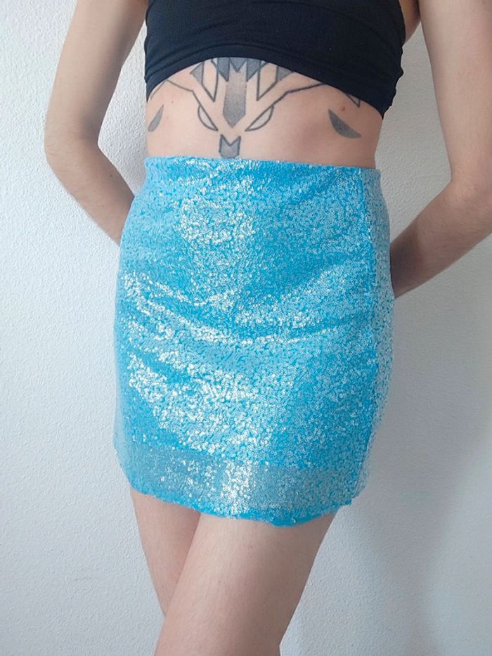 Mini jupe sequin bleu lagon / MNG - 36/S - photo numéro 3