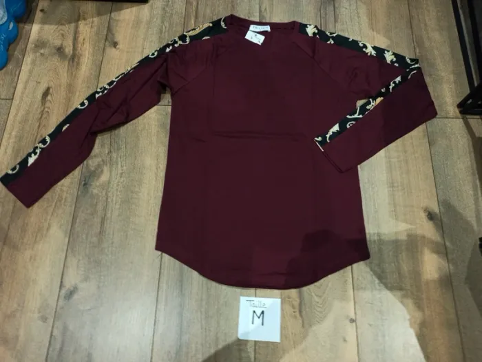 Tee shirt manches longues bordeaux uni homme M