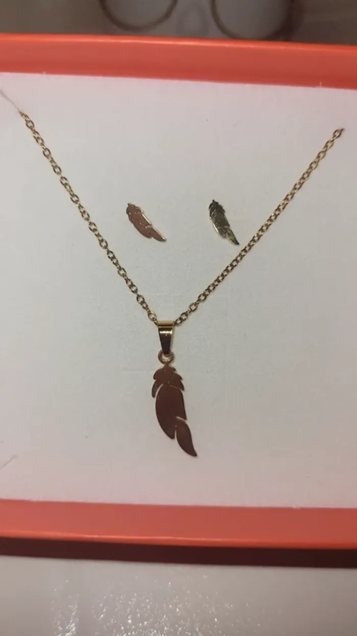 Ensemble chêne pendentif plus boucles d'oreilles en acier inoxydable - photo numéro 2