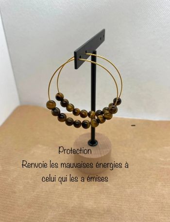 Boucles d’oreilles rondes œil de tigre inoxydables, lithothérapie