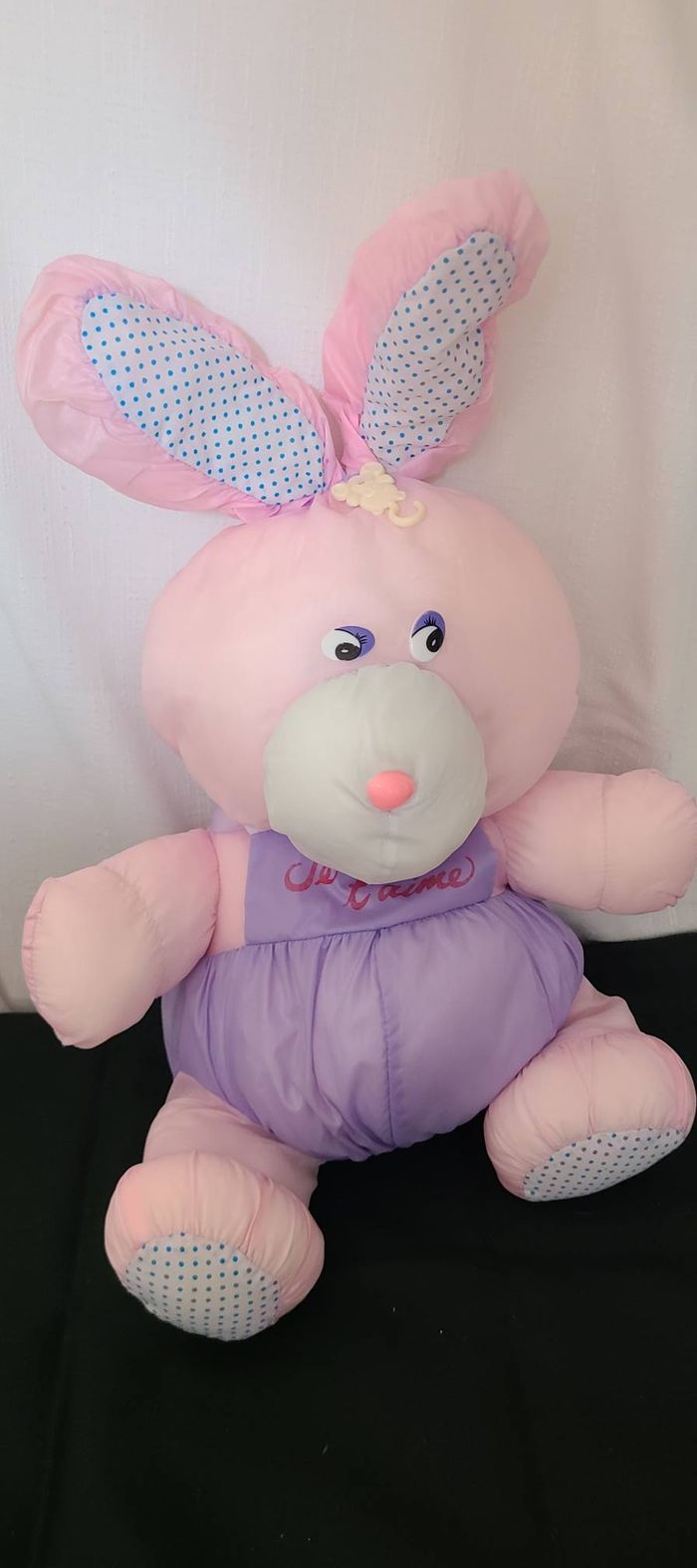Peluche lapin BIKIN Puffalump toile de parachute salopette Je t'aime - photo numéro 4