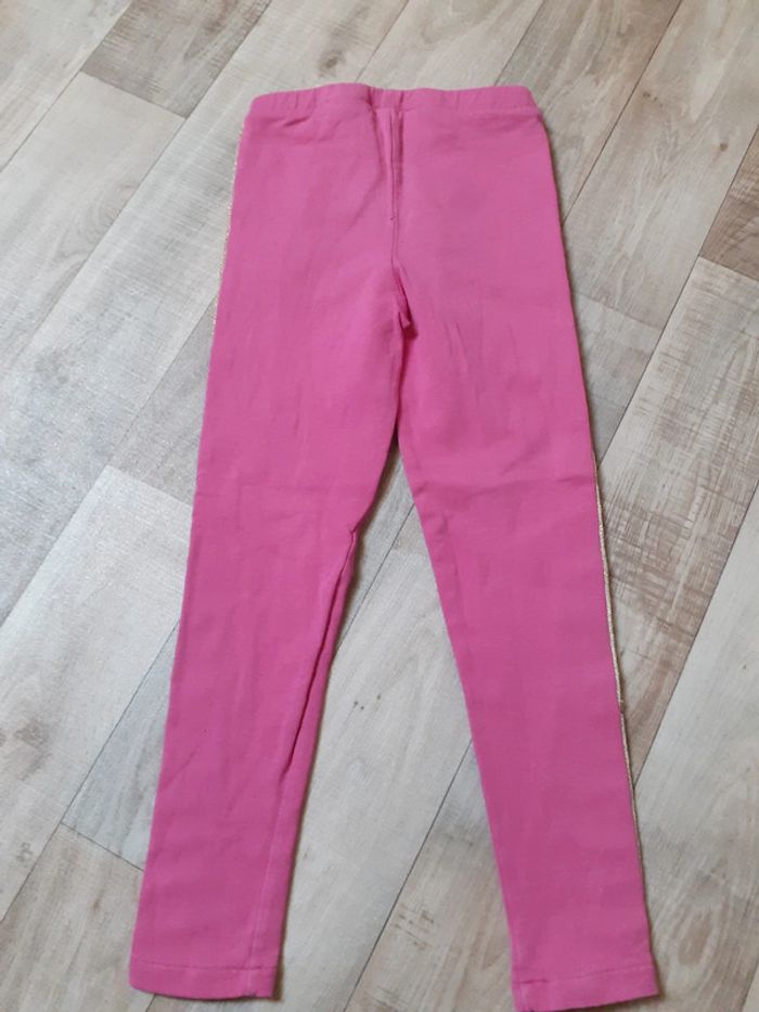 Pantalon fille legging rose à bandes bleues marine et dorées 5 ans - photo numéro 5