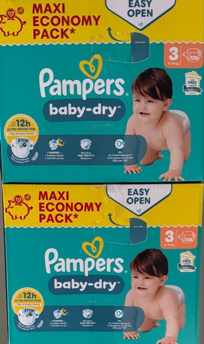 2 cartons de couches Pampers taille 3