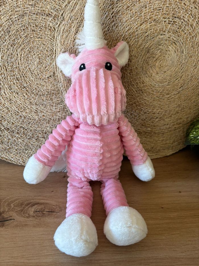 Neuf doudou licorne velours rose côtelé blanc venturelli Kelly