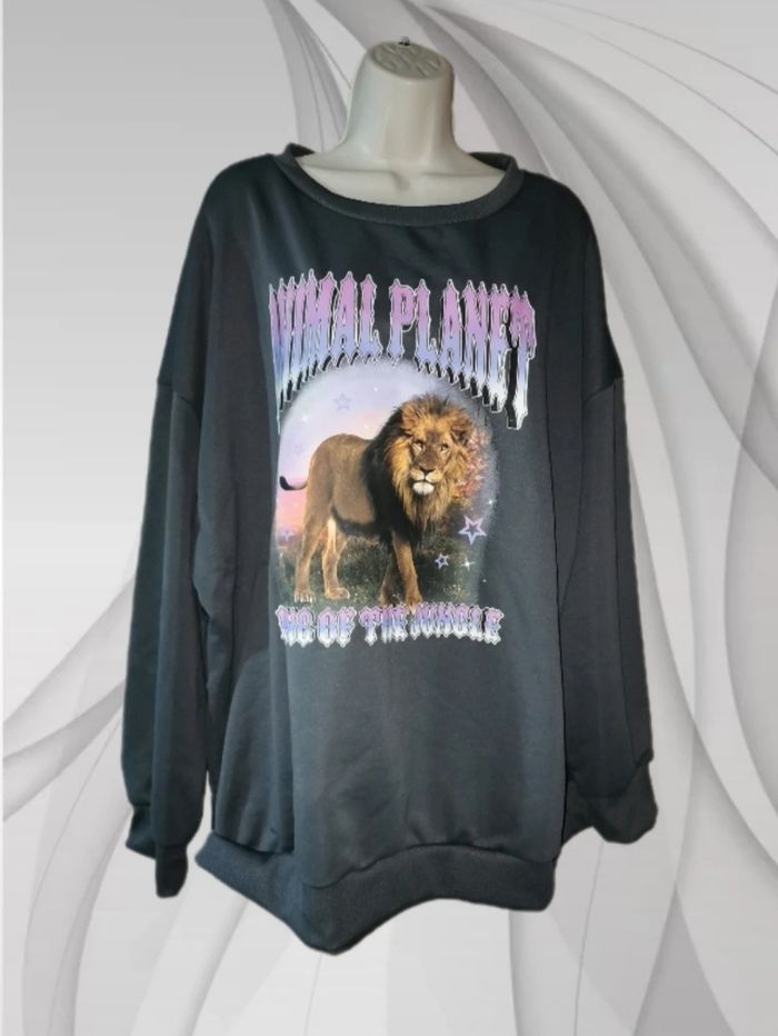 Sweat gris motif lion