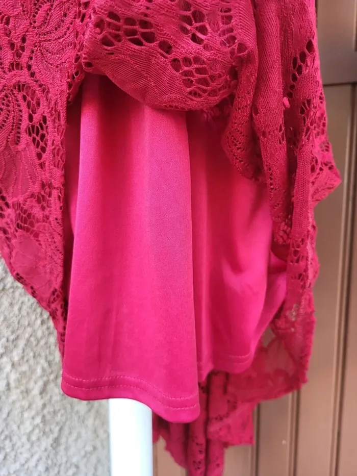 Robe dentelle asymétrique rouge framboise taille 46 - photo numéro 6