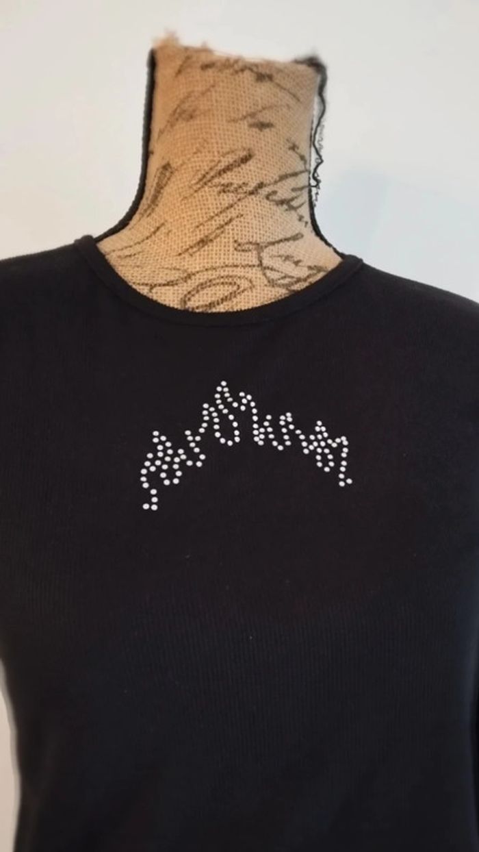 Tee shirt manches longues noir taille l avec motifs strass - photo numéro 4