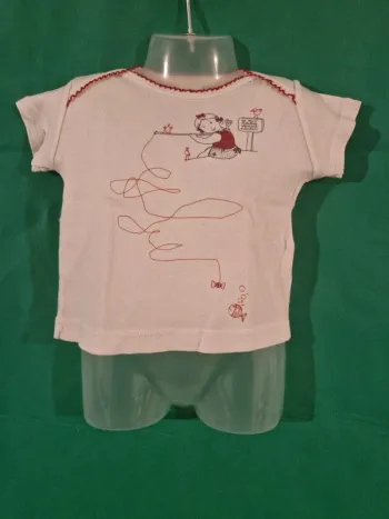 T-shirt manches courtes motif fillette pêcheuse blanc 3 mois (60 cm) Petit bateau