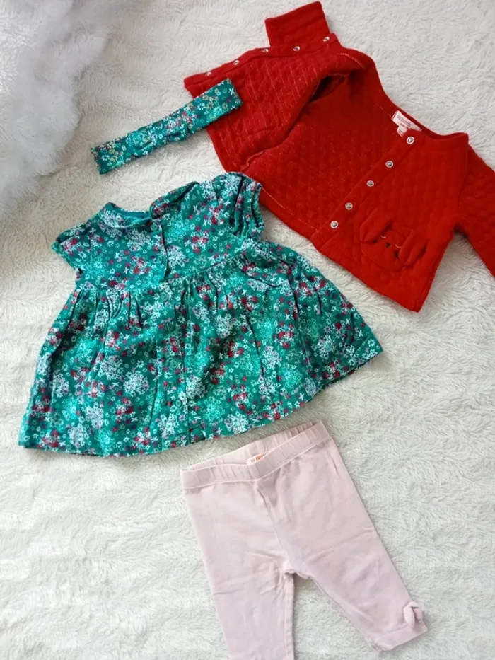 Ensemble 4 pièces 3 mois robe, gilet, legging et bandeau - photo numéro 13