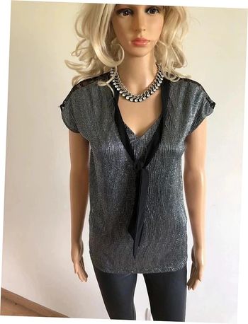 Top argenté et noir neuf avec dentelle Morgan taille S (valeur 35€)