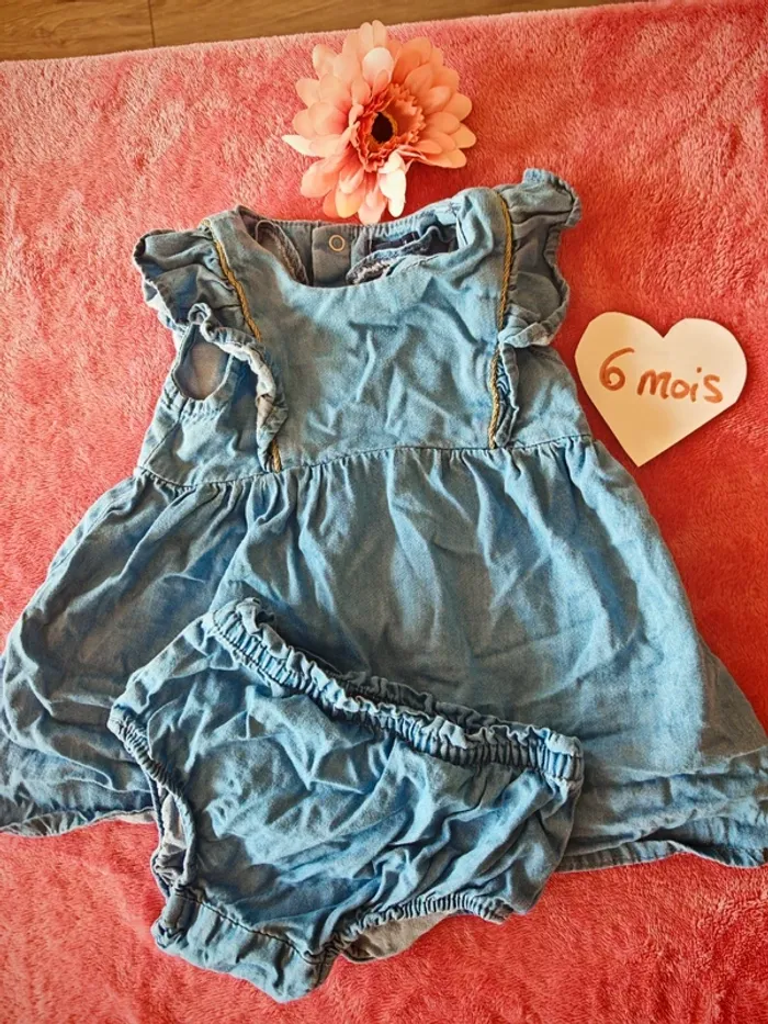 Robe couleur jean avec culotte assortie 6 mois - photo numéro 2