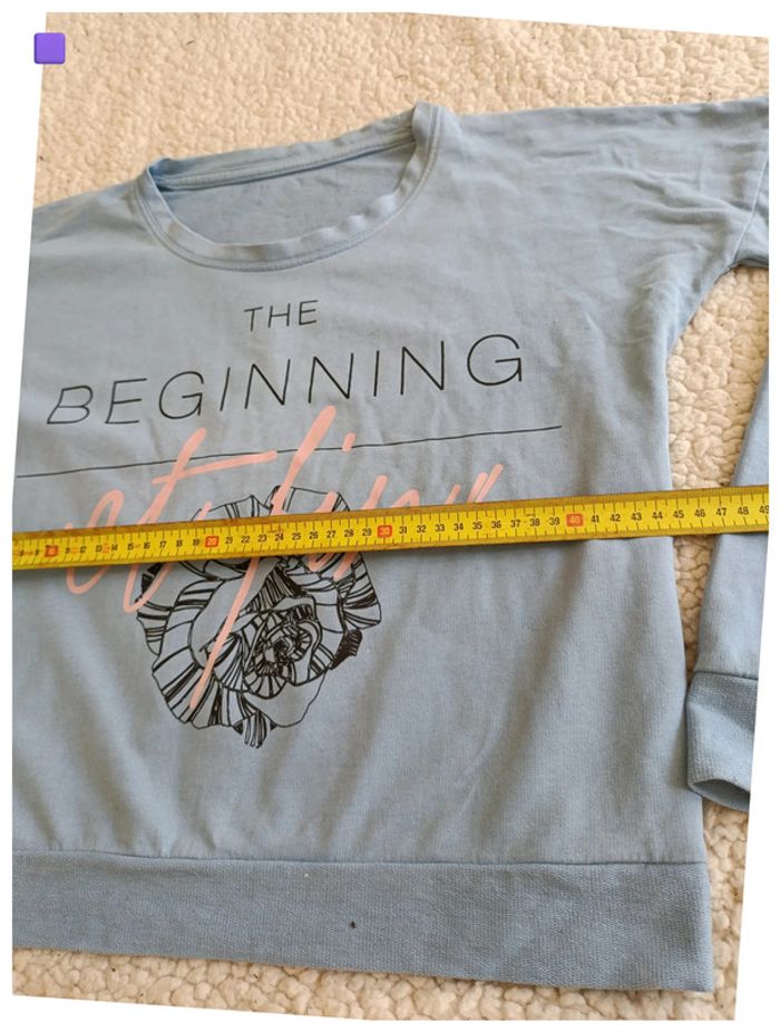 Sweat bleu pastel imprimé The beginning et fin – casual doux - photo numéro 5