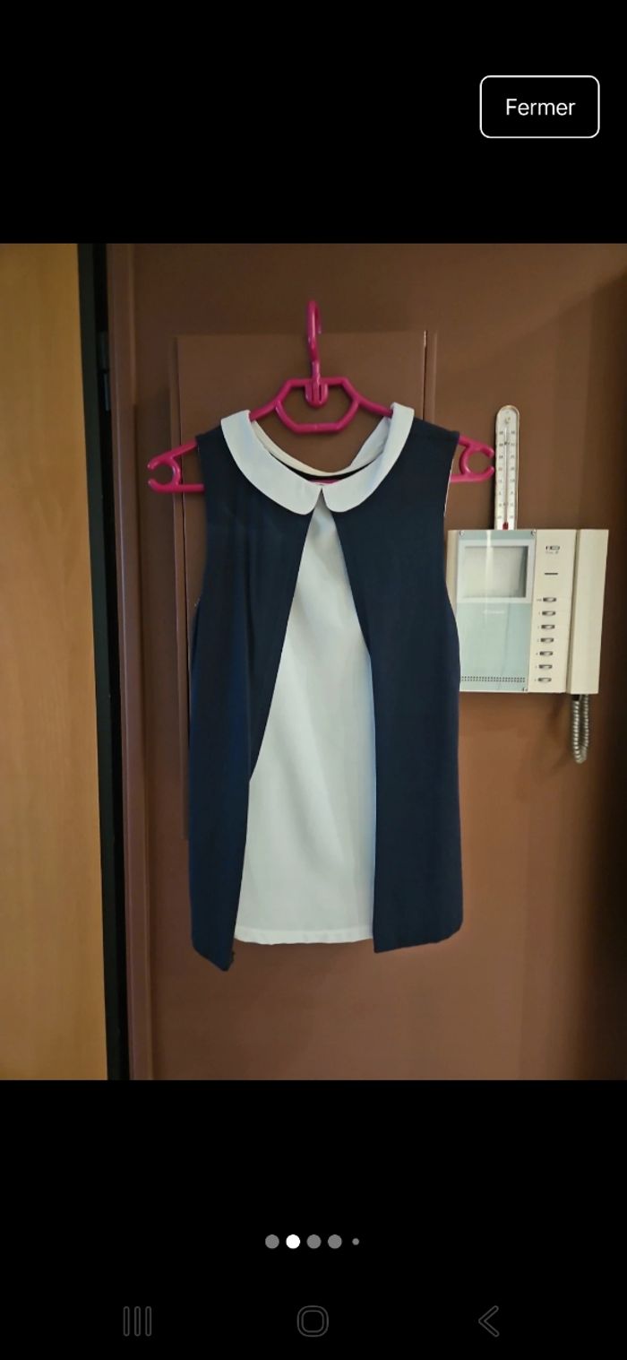 Haut sans manches Pimkie bleu marine col Claudine coton – Taille M - photo numéro 2