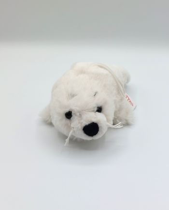 Petite peluche doudou phoque blanc ELLUG 20 cm yeux durs noirs création Gross