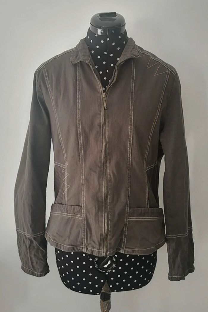 Veste / blazer en jean kaki Taille 44 XXL Jacqueline RIU - photo numéro 2