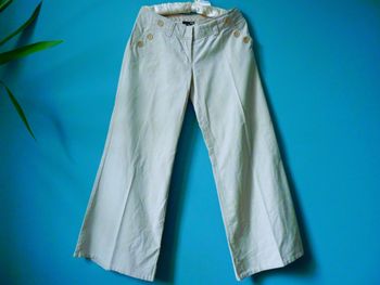 Pantalon large Femme H&M 36 S collection lin beige TBE
