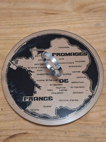Plateau à fromage tournant en bois et verre - carte des fromages de France 