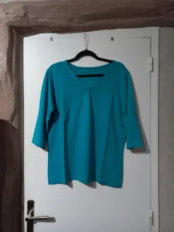 tee-shirt manche 3/4 bleu turquoise