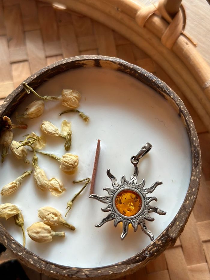 Pendentif Soleil Ambre & Argent 925 neuf - photo numéro 2