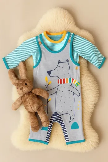 Joli ensemble Orchestra 6 mois – T-shirt manches longues + salopette 🐻