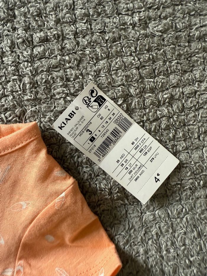 T-shirt manche courte orange imprimer surf (3mois) - photo numéro 3