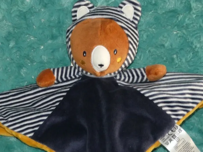 Doudou ours plat bleu blanc jaune Gémo 🐻Neuf - photo numéro 2