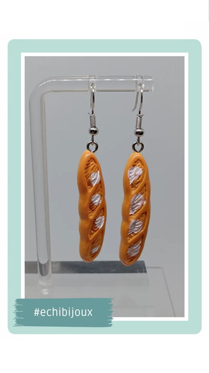 🍄 paire de boucles d'oreilles baguette de pain