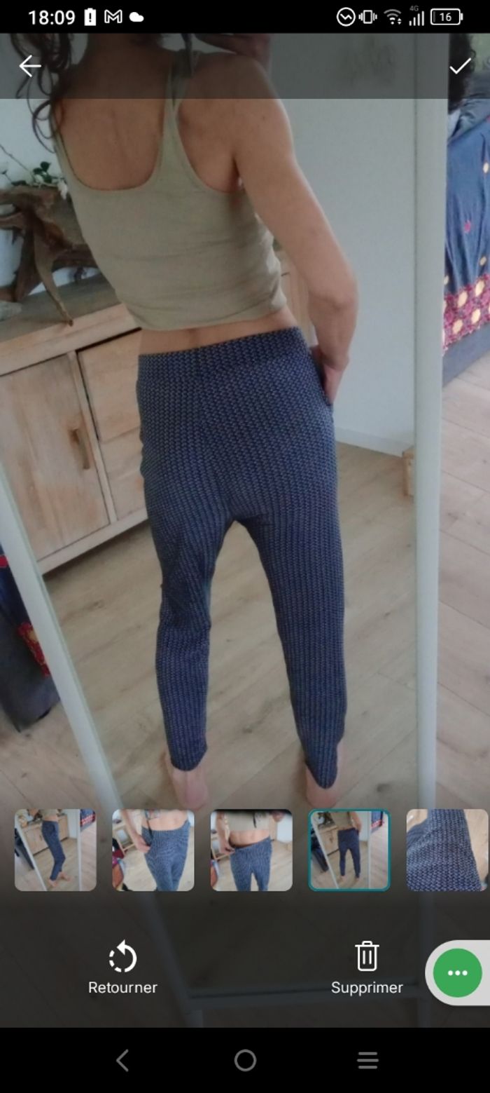 Pantalon femme fluide 40 motifs bleu et blanc c76 - photo numéro 6