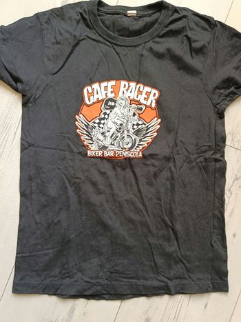 T shirt noir imprimé type biker 