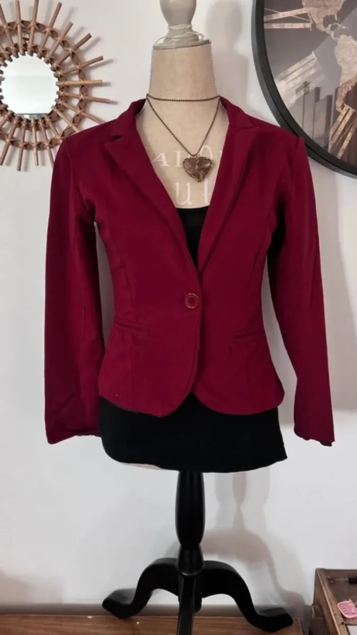 💕 blazer bordeaux cintré en tissus taille 36 s #madeinitaly - photo numéro 3