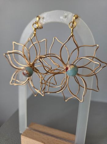 Clips d oreilles fleurs et jaspe impérial 