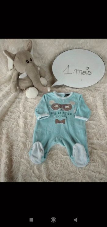 Pyjama grenouillère velours Garçon 1 mois "My little panda" Panda masqué Kiabi