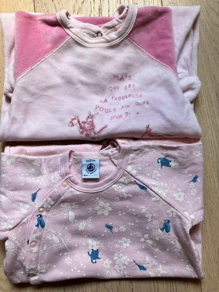 Lot de deux Grenouillères / pyjama 6 mois Petit Bateau