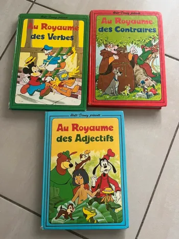 Lot de 3 livres vintage pour apprendre Disney Mickey adjectifs, contraires et verbes,