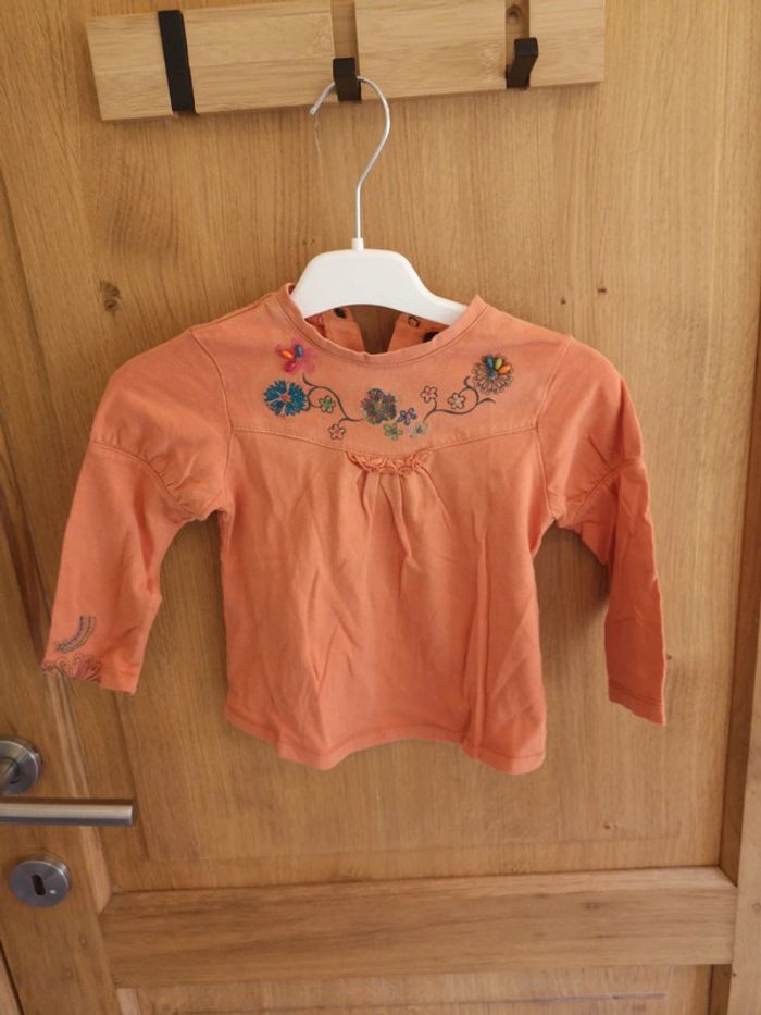 T-shirt à longues manches Catimini en orange fleuri au col 2 ans