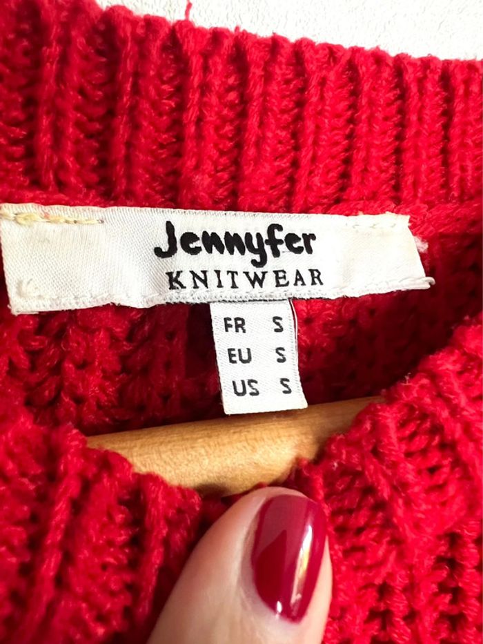 Pull en maille col rond Jennyfer rouge - photo numéro 3