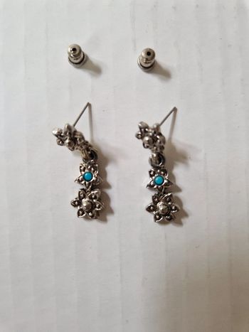 Boucles d'oreilles fleurs argentées et turquoise