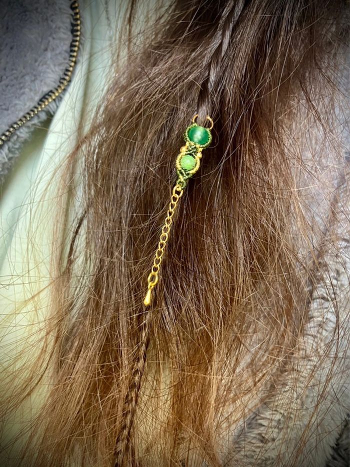 Bijou de cheveux, tresse/dread, macramé pierre Onyx et Unakite
