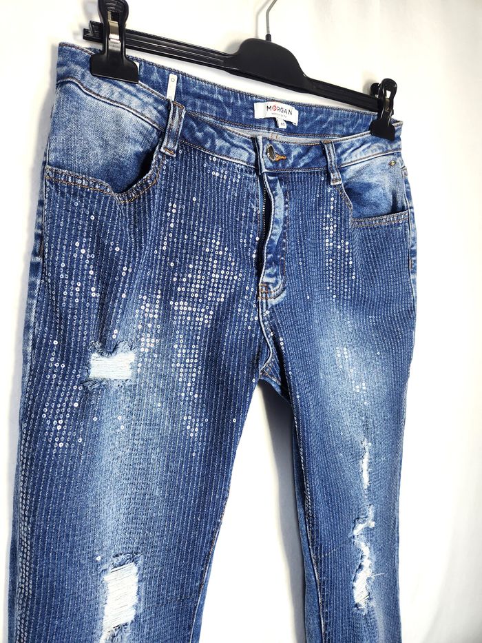 Jean Femme Morgan Bleu - Effet Usé et Déchiré - Taille 40 - photo numéro 3
