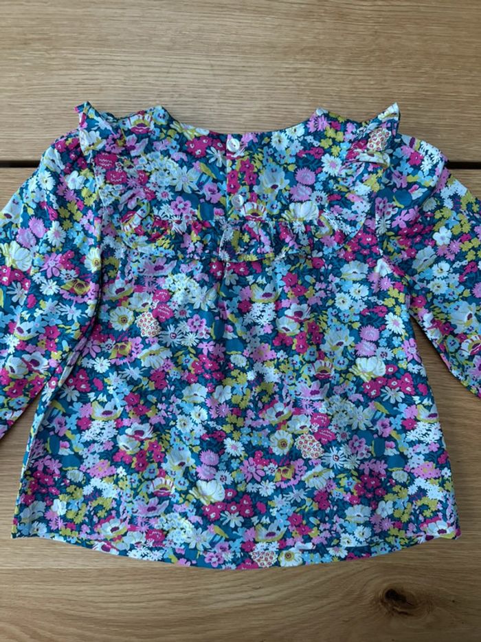Blouse ML tissu liberty Thorpe, tons rose fushia/bleu/blanc/vert - Taille 3 Ans - photo numéro 9