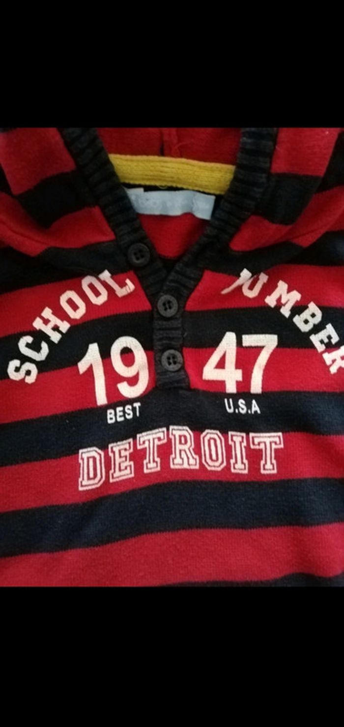 Sweat rayé à capuche noir/rouge Gémo 3 ans - photo numéro 2