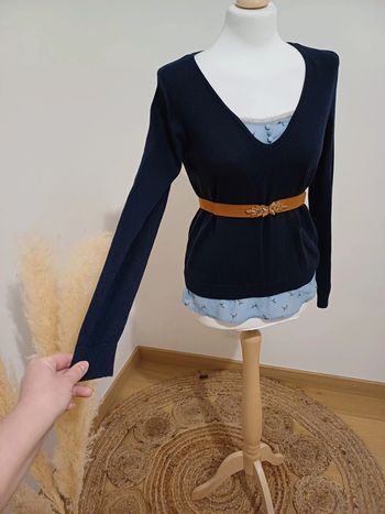 Pull chemise chic bleu marine Camaieu taille S 36